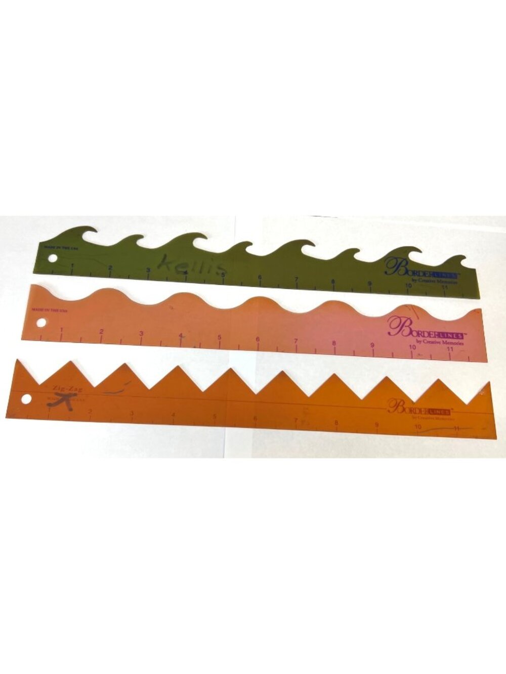 Creative Memories Borderlines Rulers Set Of 3 - Wave Curve Zig-Zag - Made In USA